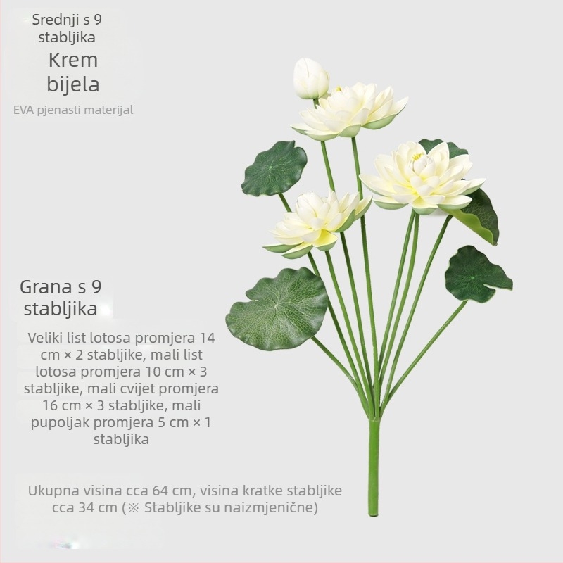 Umjetni lotos s listovima za unutarnju vodenu dekoraciju, s Budom, 60–100 cm