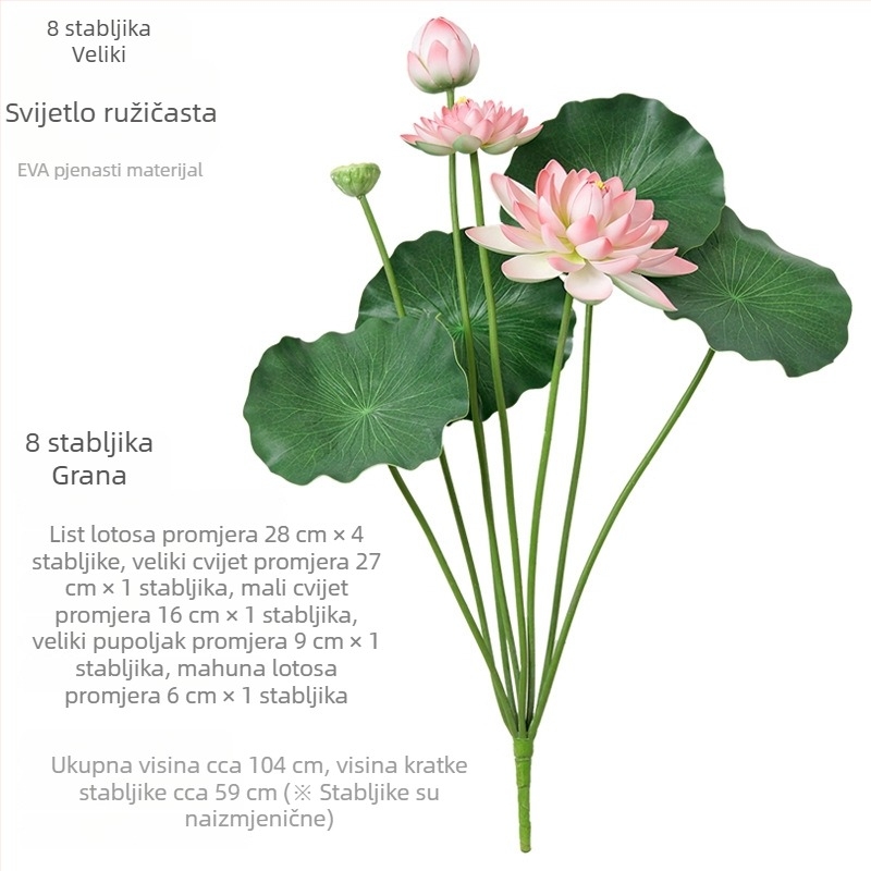 Umjetni lotos s listovima za unutarnju vodenu dekoraciju, s Budom, 60–100 cm