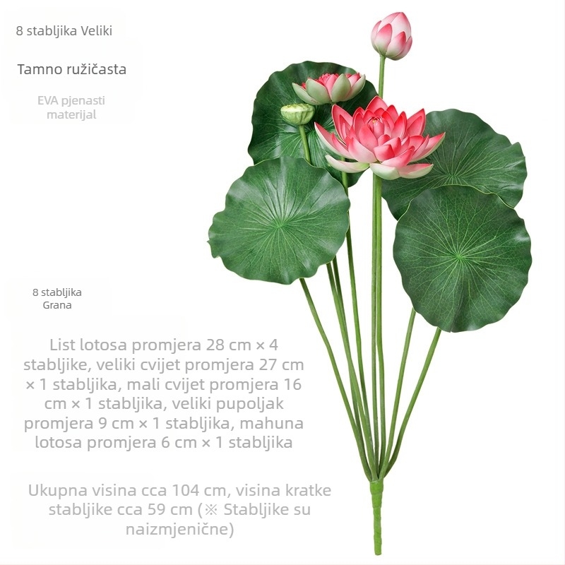 Umjetni lotos s listovima za unutarnju vodenu dekoraciju, s Budom, 60–100 cm