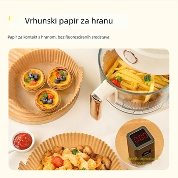 Papir za pečenje za air fryer, hrana klase, otporan na ulje, neprijanjajući, visokotemperaturni papir za pečenje