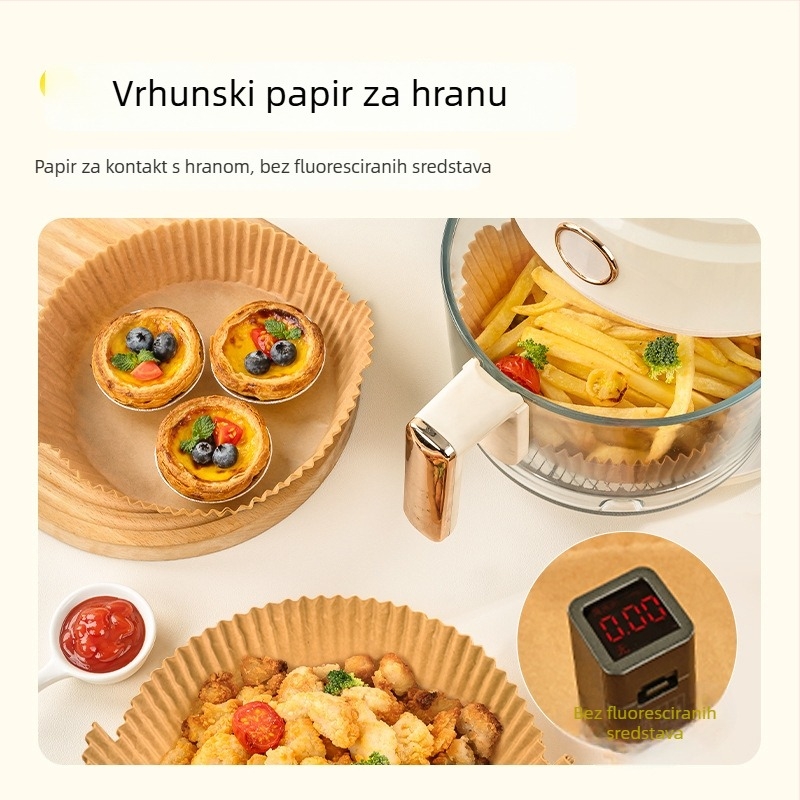 Papir za pečenje za air fryer, hrana klase, otporan na ulje, neprijanjajući, visokotemperaturni papir za pečenje