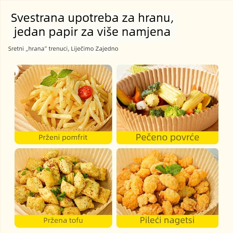Papir za pečenje za air fryer, hrana klase, otporan na ulje, neprijanjajući, visokotemperaturni papir za pečenje