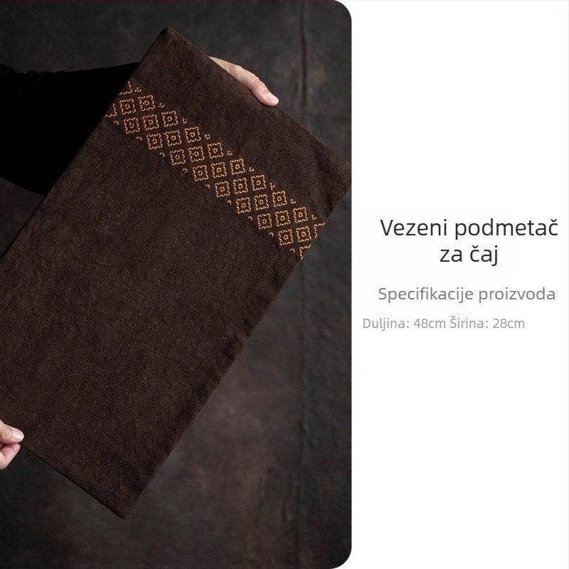 Retro podloga za čaj od pamuka i lana s izvezenim uzorkom, platnena stolna podloga za čajnu ceremoniju, 48×28 cm