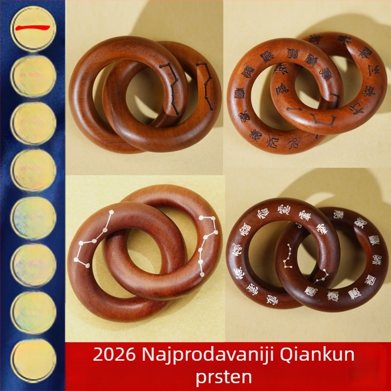 Mini taoistički drveni privezak s okruglim Yin-Yang simbolom i dizajnom sedam zvijezda