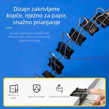 Deli 8561 Crni klips za bilješke i dokumente, klip s dugim repom u obliku lastinog repa / ribljeg repa, 12 komada, 51 mm
