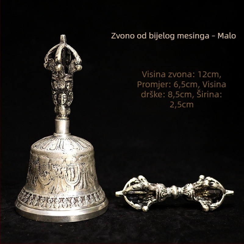 Vajra zvono i dorže, pet-žični Vajra, bijeli bakar, budistički ritualni predmet