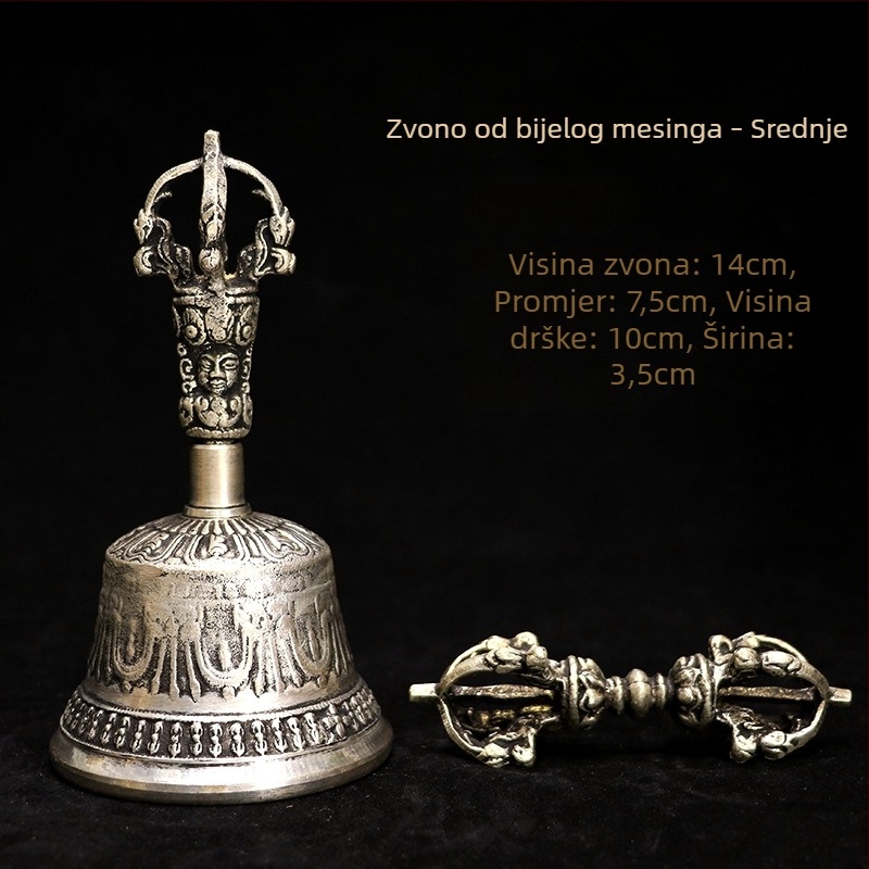 Vajra zvono i dorže, pet-žični Vajra, bijeli bakar, budistički ritualni predmet