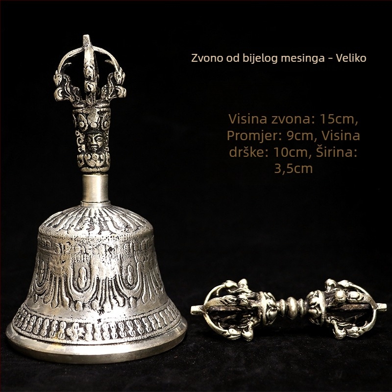 Vajra zvono i dorže, pet-žični Vajra, bijeli bakar, budistički ritualni predmet