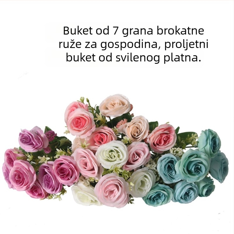 Buket ruža s 7 granama, crvene satenske ruže, dekorativna cvjetna kompozicija za uređenje vrta, umjetni cvijet, visina 30–100 cm