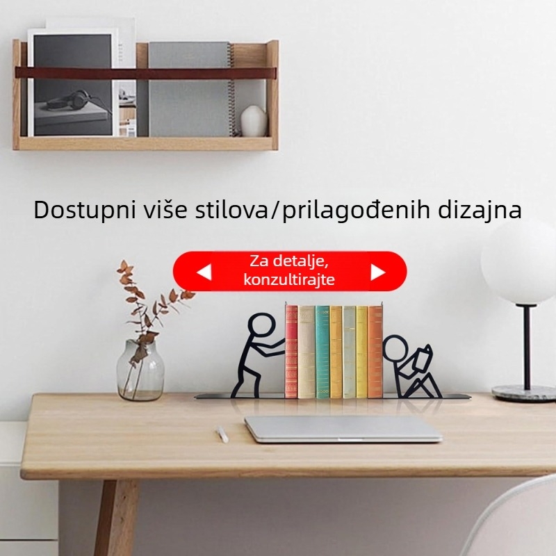 Željezni držač za knjige s likom stickmana – apstraktne linije, vertikalni držač za knjige za spavaću sobu i radni prostor