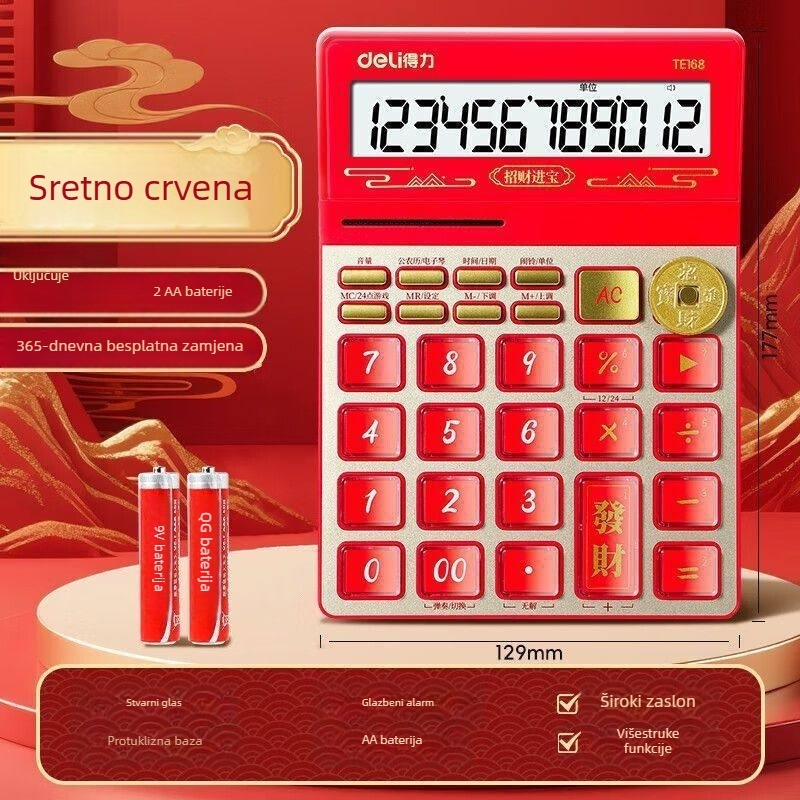 Deli TE168 Kalkulator s glasom Boga bogatstva za uredske financije i računovodstvo, s pravim izgovorom i kristalnim tipkama