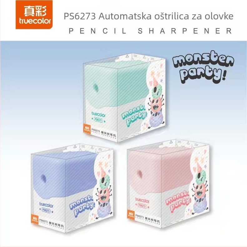True Color Oštrač za olovke za učenike, karikatura dizajn, model 6263, ručni pogon, plastični
