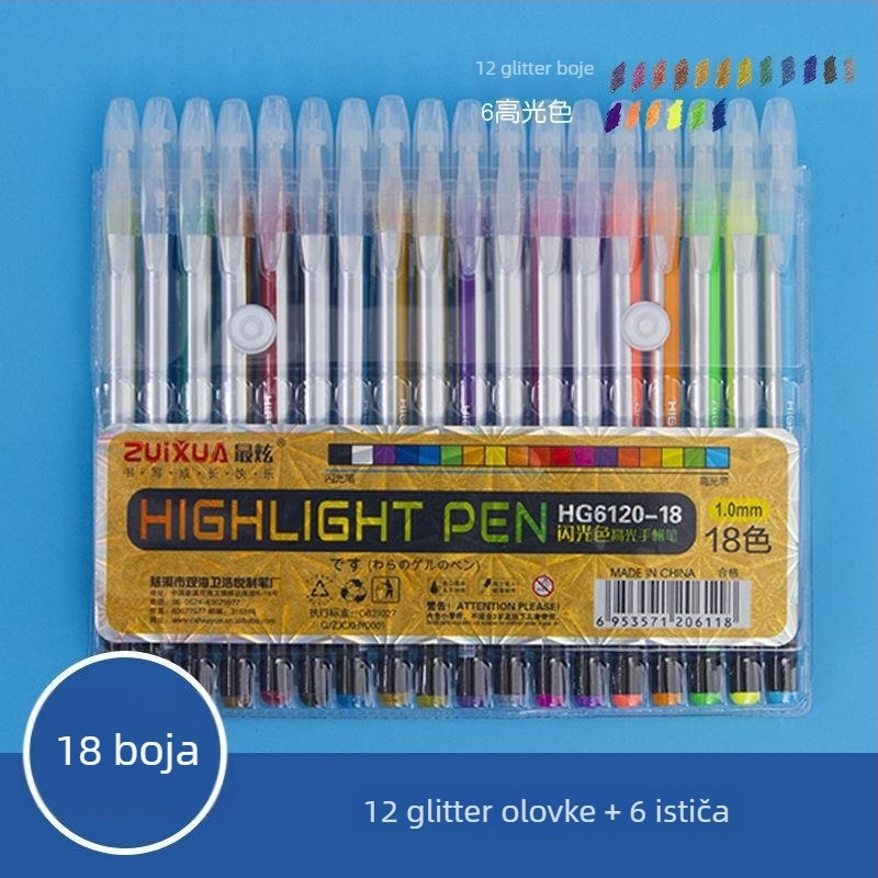 Set svjetlucavih neonskih marker-markera za označavanje, šarene gel olovke u korejskom stilu za dnevnik i isticanje važnih bilježaka