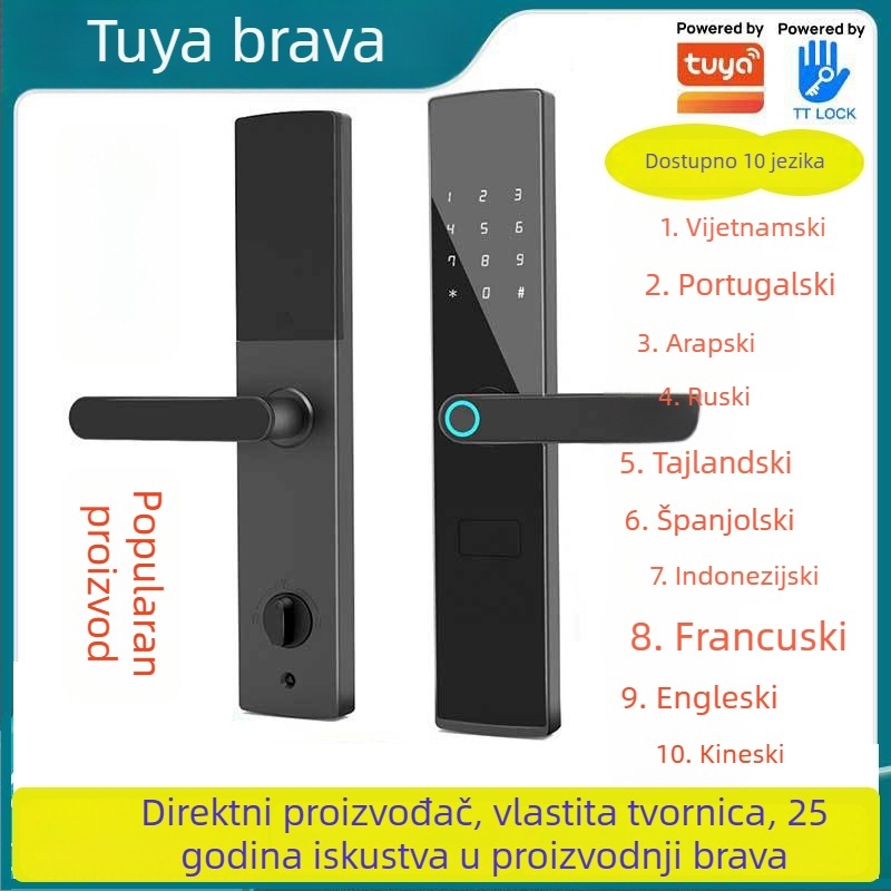 Pametni zaključak za vrata s otiskom prsta i lozinkom, graffiti dizajn, višestruki pristup za stanovanje; otisak prsta, lozinka, kartica, ključ i daljinsko otključavanje; kompatibilno s Tuya