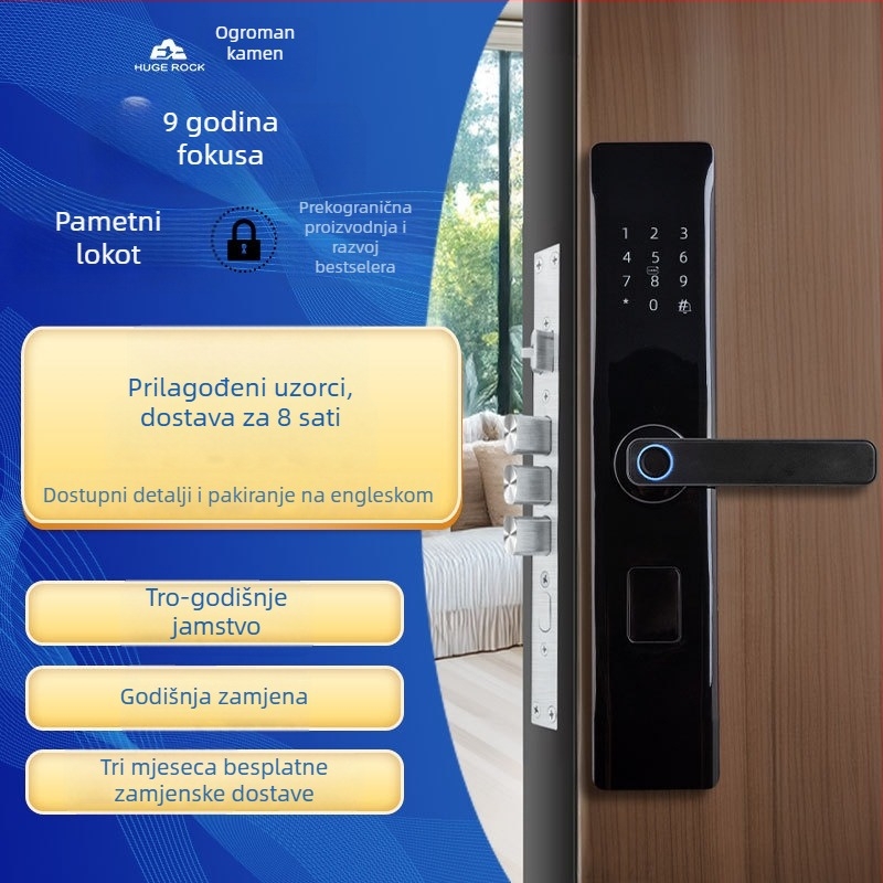 Pametna brava s otiskom prsta i prilagođenim jezikom, otvaranje jednim dodirom, poluautomatska zaključavka s kodom za ulazna vrata stana