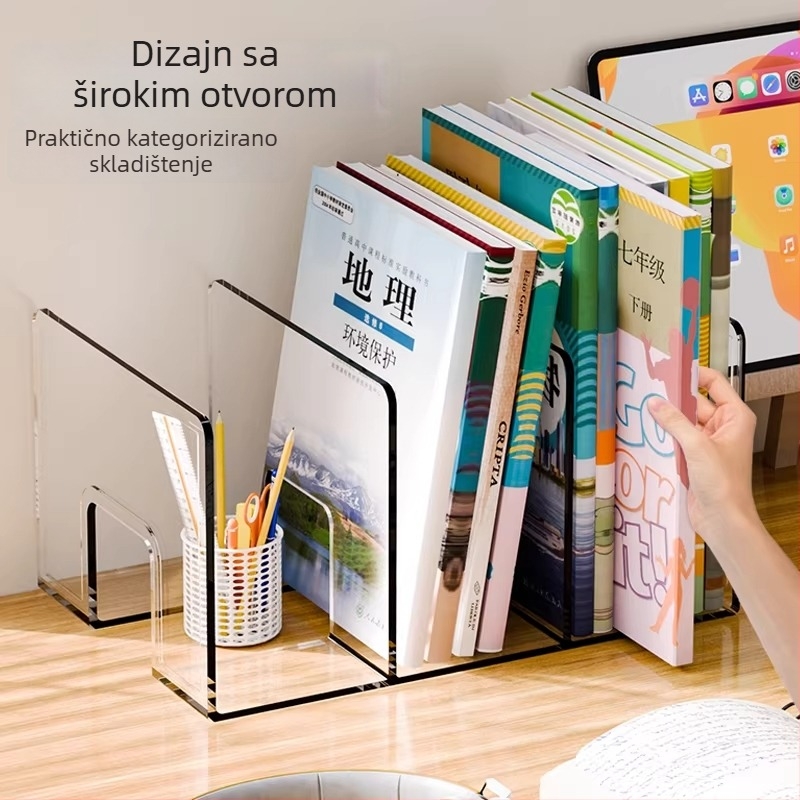 Prozirni akrilni stolni držač knjiga za studente, organizator dokumenata