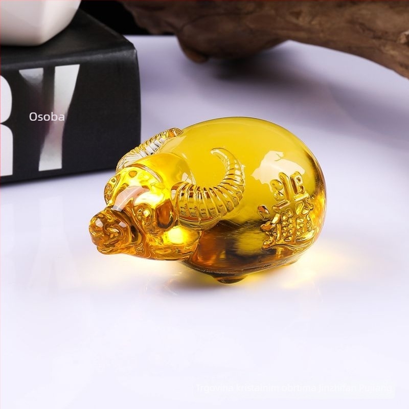 Kristalna krava figura, glazirana krava umjetnički predmet, poklon Godini Bika, dekoracija u uredu i kod kuće, citrin