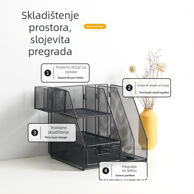 Metalni 3-slojni stalak za dokumente, stolni držač za knjige u uredu