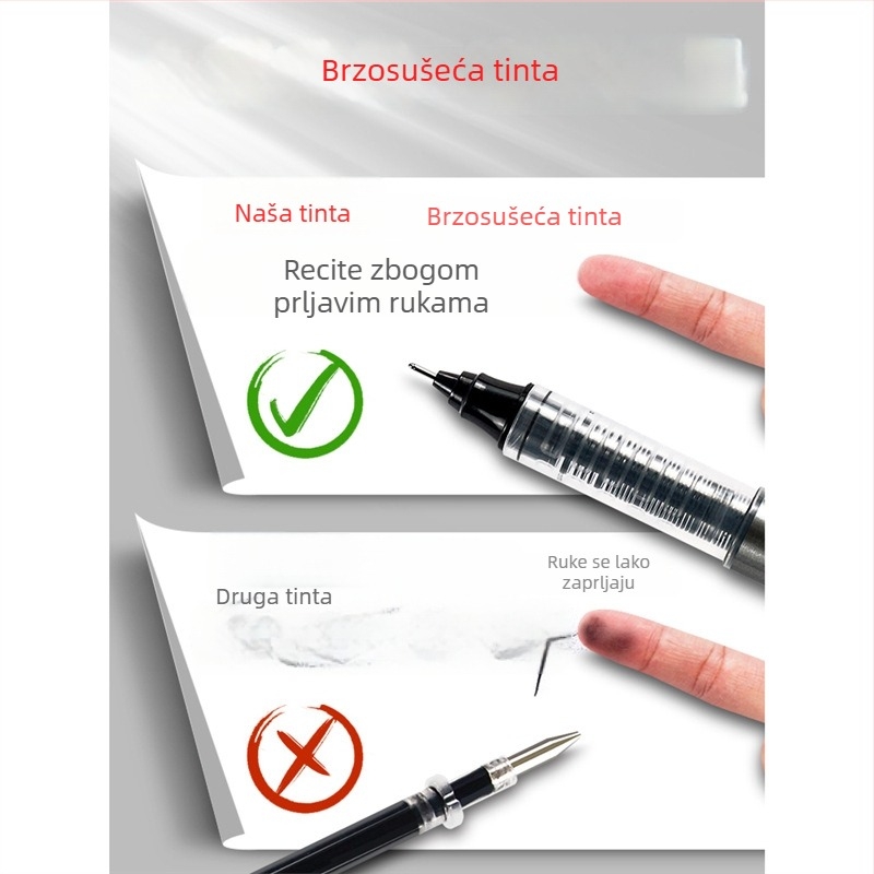 Crna gel olovka s tekućim atramentom, rollerball s kapicom, brzo sušeća, za učenike srednje škole
