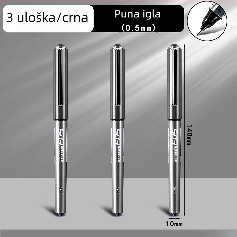 Crna gel olovka s tekućim atramentom, rollerball s kapicom, brzo sušeća, za učenike srednje škole