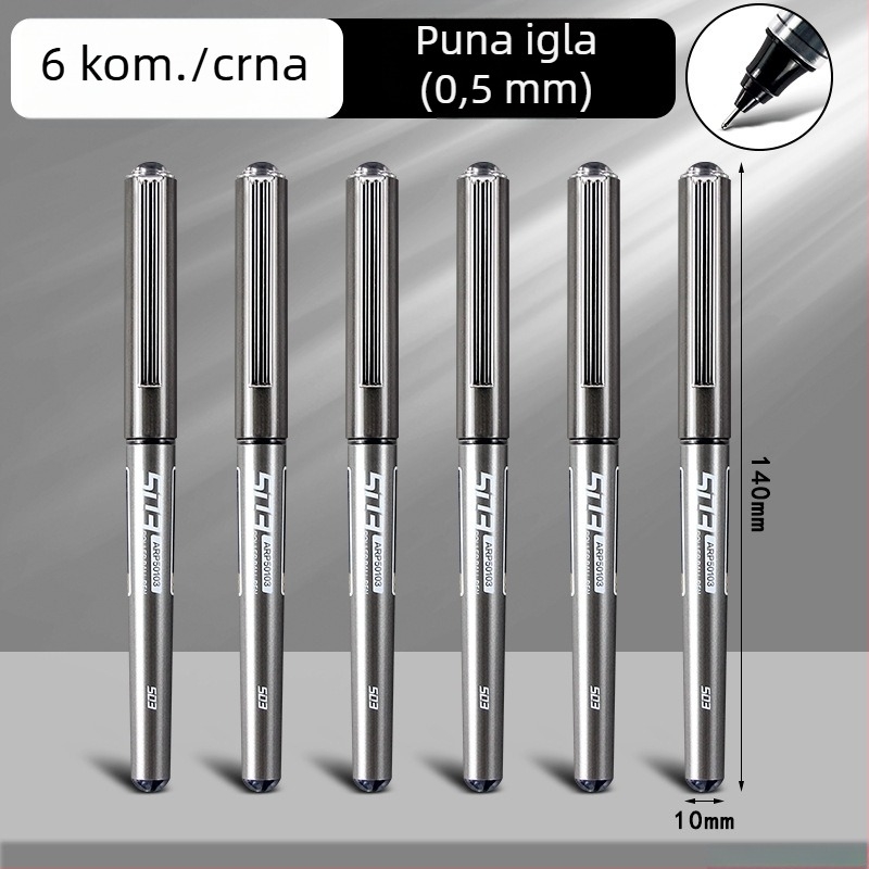 Crna gel olovka s tekućim atramentom, rollerball s kapicom, brzo sušeća, za učenike srednje škole