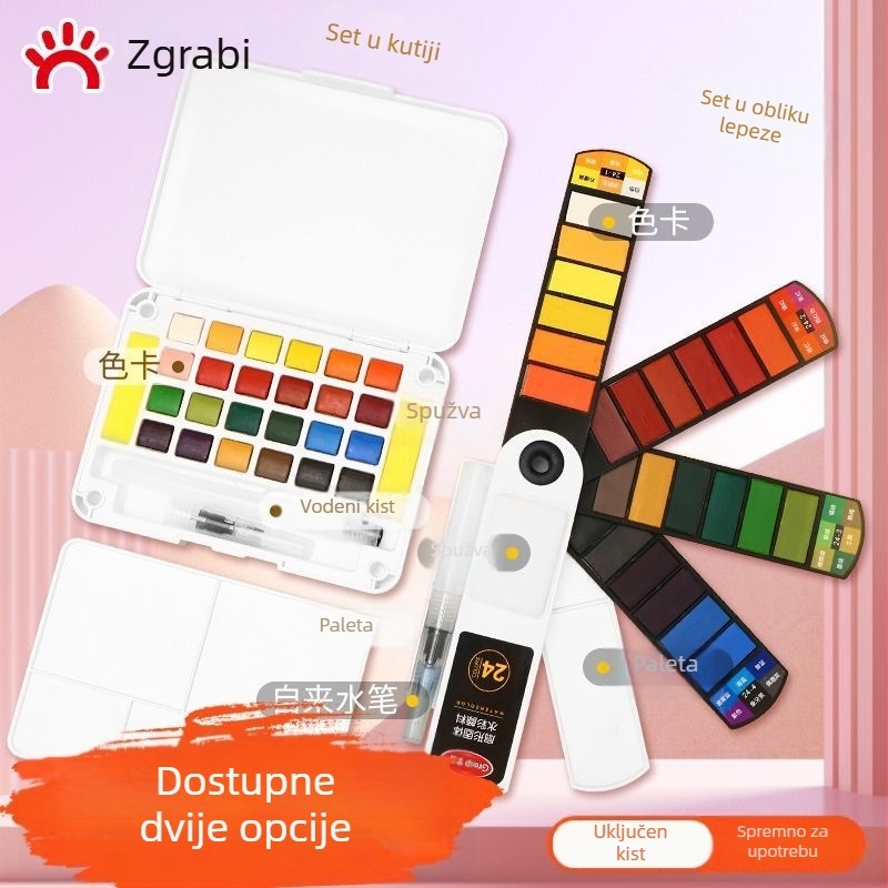 Master gouache set u obliku ventilatora, 24 boja, prijenosna kutija za crtanje
