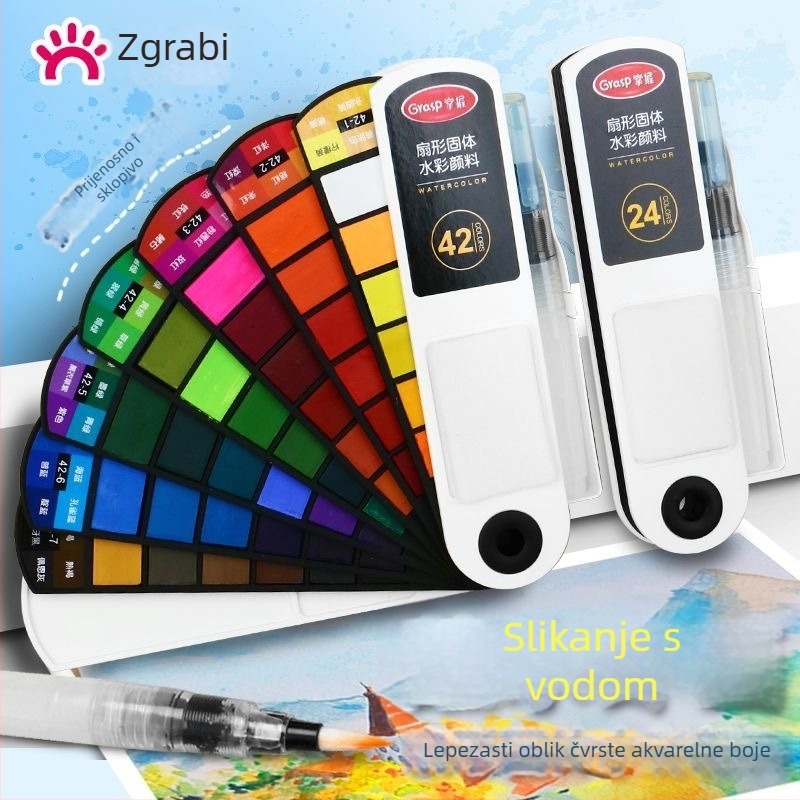 Master gouache set u obliku ventilatora, 24 boja, prijenosna kutija za crtanje