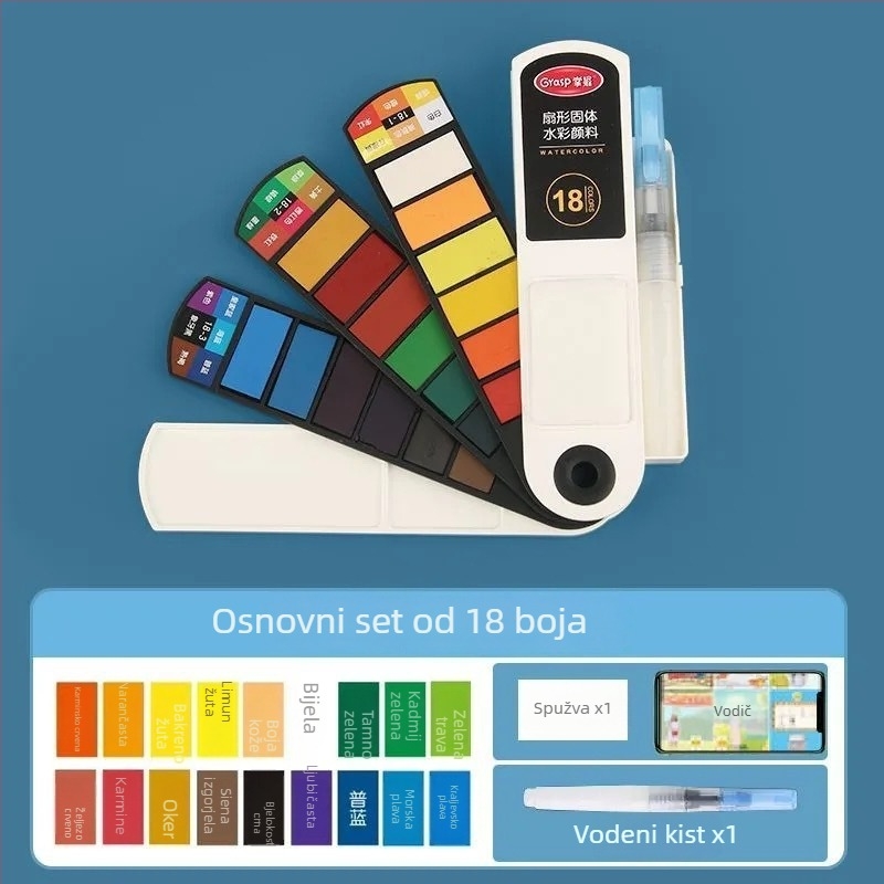 Master gouache set u obliku ventilatora, 24 boja, prijenosna kutija za crtanje