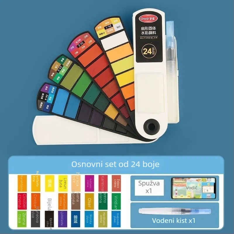 Master gouache set u obliku ventilatora, 24 boja, prijenosna kutija za crtanje