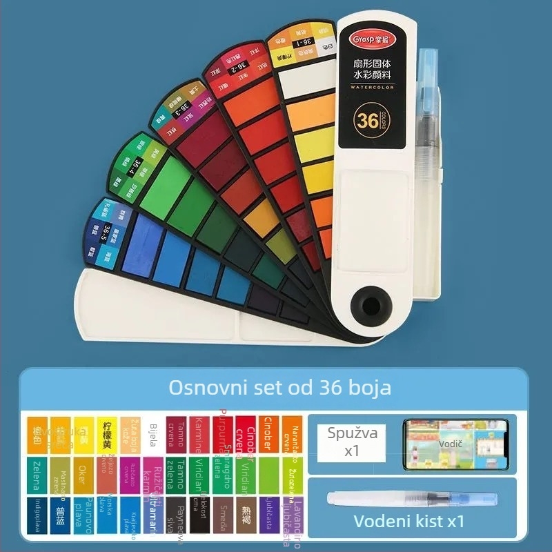 Master gouache set u obliku ventilatora, 24 boja, prijenosna kutija za crtanje