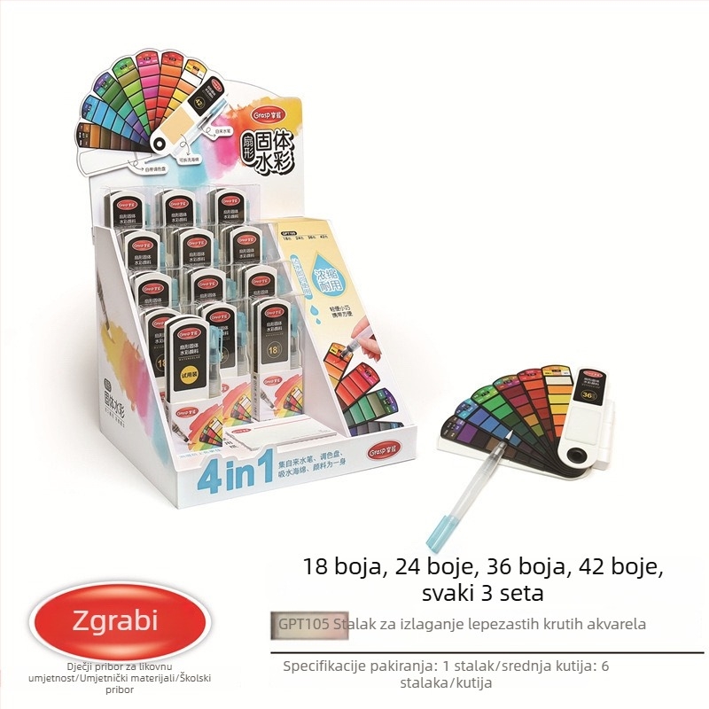 Master gouache set u obliku ventilatora, 24 boja, prijenosna kutija za crtanje