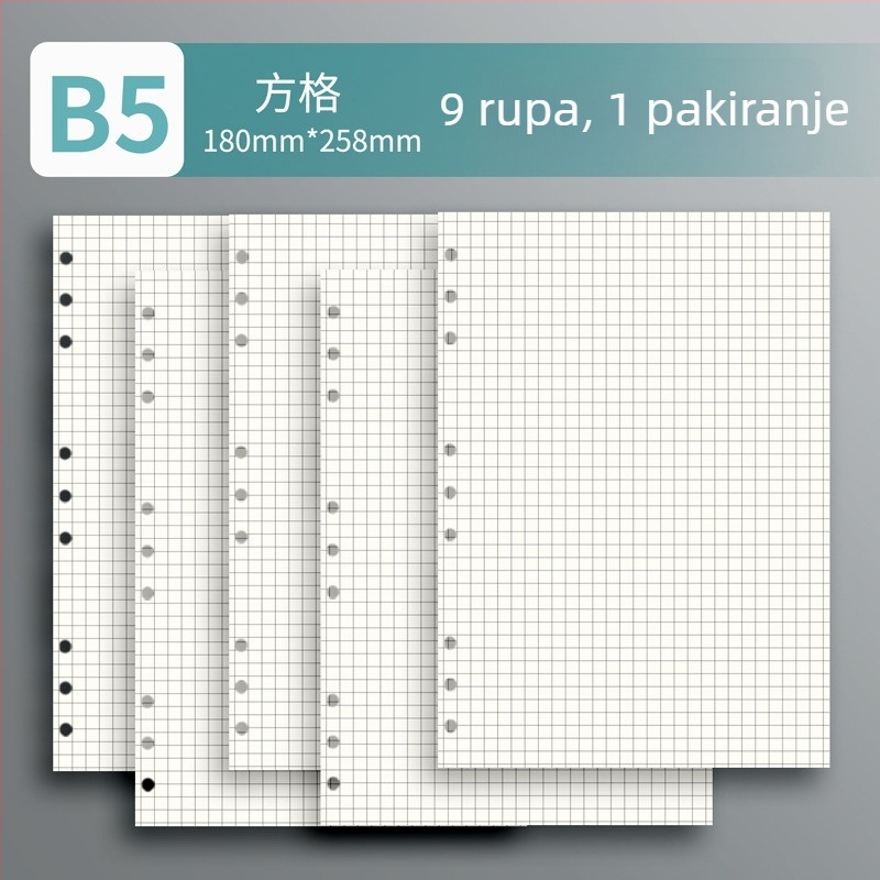 Zamjenski unutarnji list s 6/9 rupama — odvojive unutarnje stranice veličine A5, 60 listova, linije, kvadrati ili prazne
