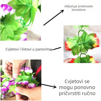 Umjetna loza s hodvabnim cvijećem za dekoraciju stropa, visina 100–200 cm
