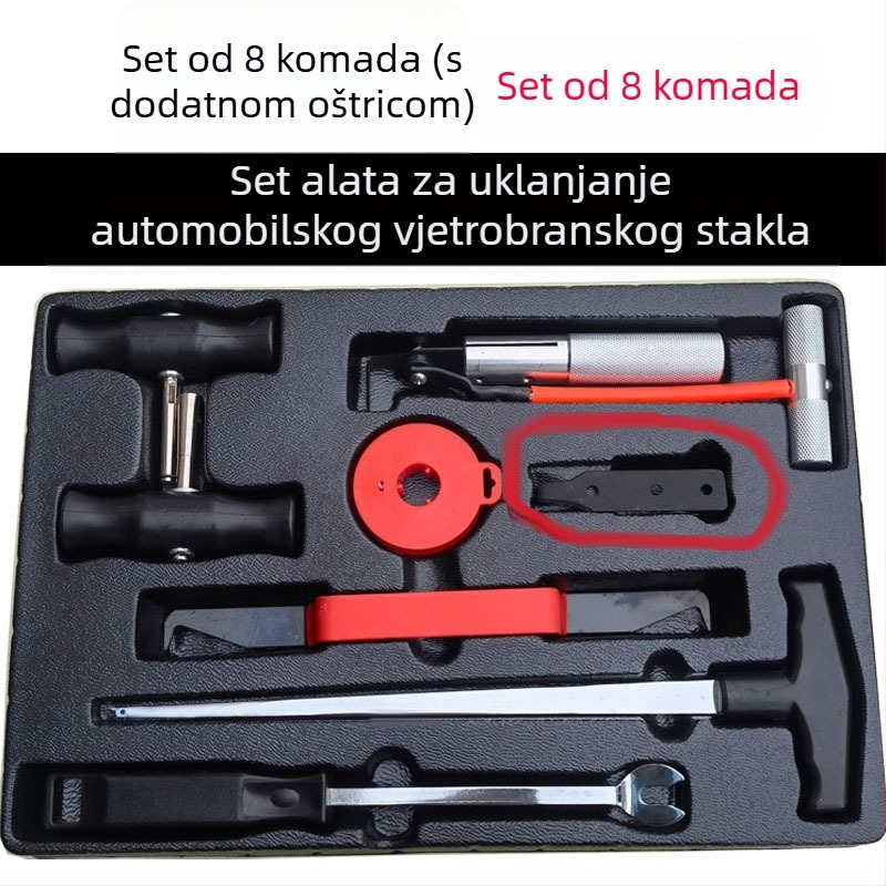Set alata za demontažu i montažu vjetrobrana, 8-dijelni set alata za automobilsku staklo s čeličnim kabelom
