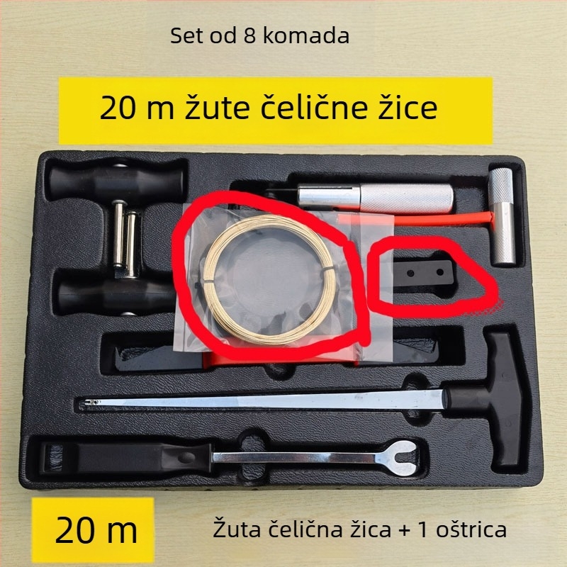 Set alata za demontažu i montažu vjetrobrana, 8-dijelni set alata za automobilsku staklo s čeličnim kabelom