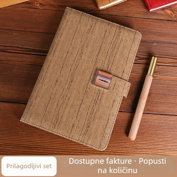 PU bilježnica s drvenim uzorkom, darovni set u kutiji, poslovna bilježnica s olovkom i prilagođenim logotipom