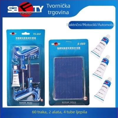 Siford set alata za popravak guma s gumenim trakom, za bezdušne gume, za motocikle i električna vozila, visokokvalitetni vulkanizirani gumeni trak, brza popravka guma