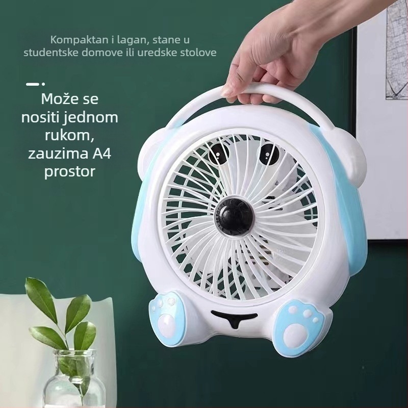 Ljetni mali crtani električni ventilator — mini stolni ventilator za dom i ured, 3 lopatice, DC motor bez četkica, model K-31, 220V, 20W
