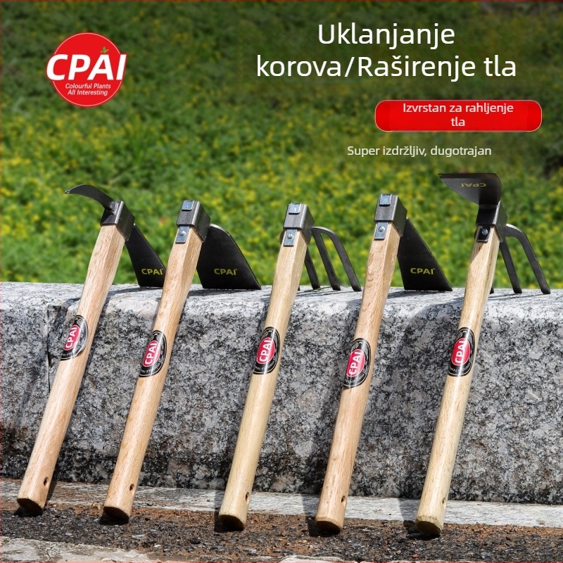 Kovani motika s drvenom drškom – višenamjenski alat za plijevljenje, sadnju cvijeća i povrća, vanjsko kopanje