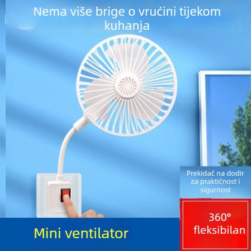 Prijenosni univerzalni mini ventilator za dom i spavaću sobu, s integriranim troipinskim utikačem i zaštitnim kućištem