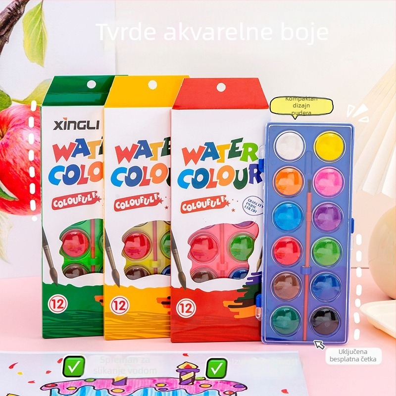 12-bojni set čvrstih akvarela za djecu – umjetnost i crtanje