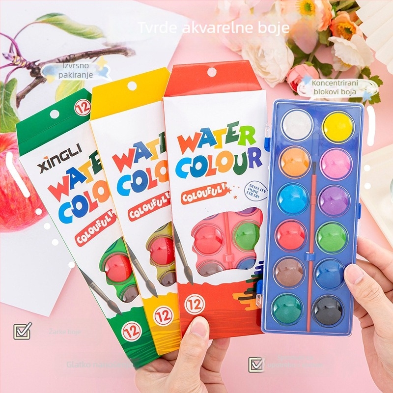 12-bojni set čvrstih akvarela za djecu – umjetnost i crtanje