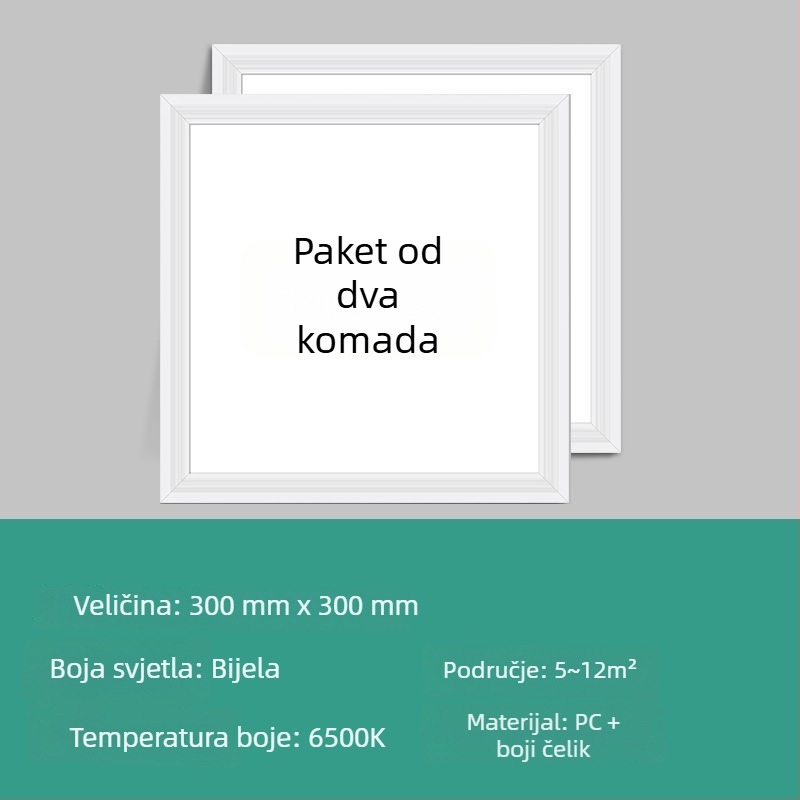 Integrirano LED stropno svjetlo – panel 300x300 mm, plosnati panel za kuhinju i kupaonu, ugradbeno stropno svjetlo s aluminijskim panelom