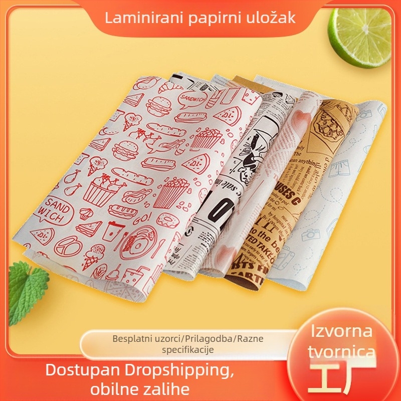 PE premazani silikon papir za pečenje, jednostrani papir za sendviče, pomfrit i prženu piletinu