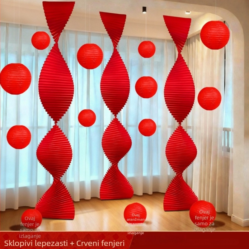 Crveni lampion od krepp papira, kružnog oblika, 30×30 cm, sitotisak, dekor za 2026. godinu – Godina Konja