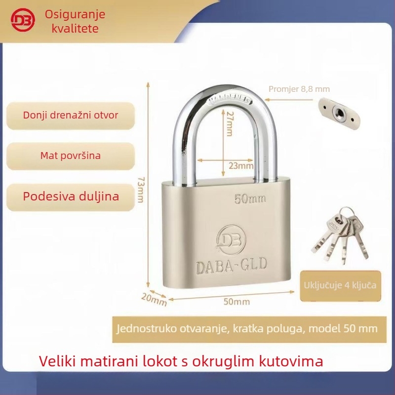 Yaguang 50 mm lakat s zaobljenim bridovima, univerzalni vanjski lakat, otporan na kišu i koroziju, za vrata studentskog doma