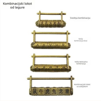 Kombinacijska brava s slovima – kineskog stila antikna brava, retro lokot za kutiju za nakit s vodoravnim otvaranjem