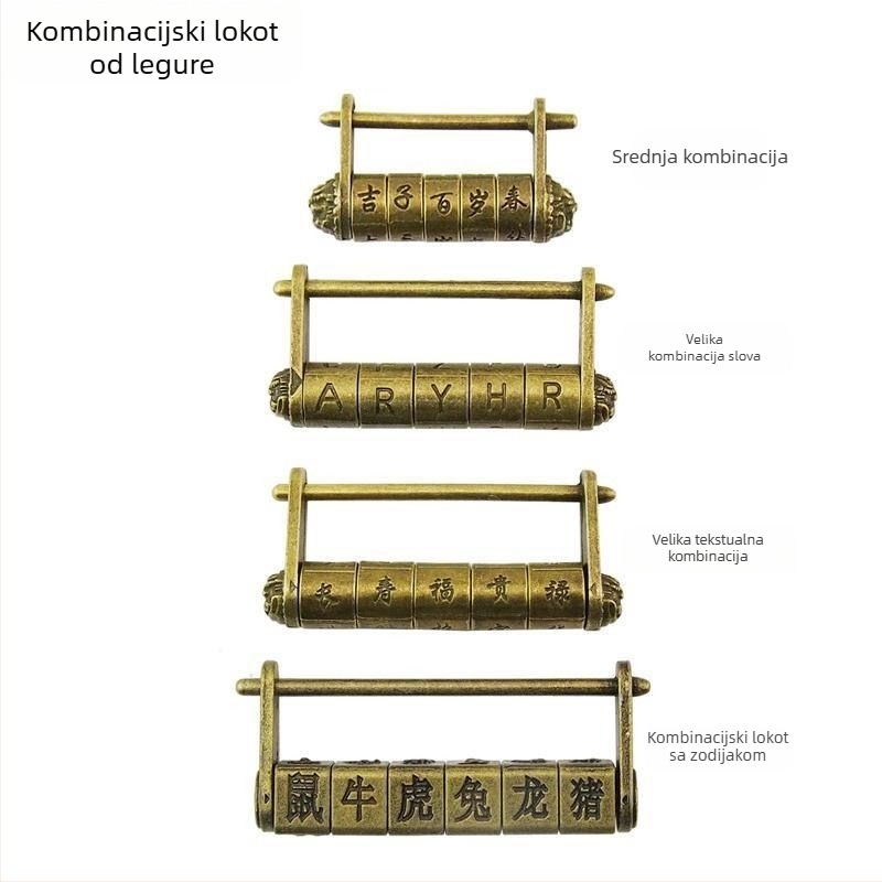 Kombinacijska brava s slovima – kineskog stila antikna brava, retro lokot za kutiju za nakit s vodoravnim otvaranjem