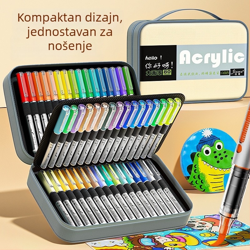Torba za pohranu akrilnih markera s mekanim vrhom, za učenike, neproziranih boja, 80 boja, dječja umjetnost