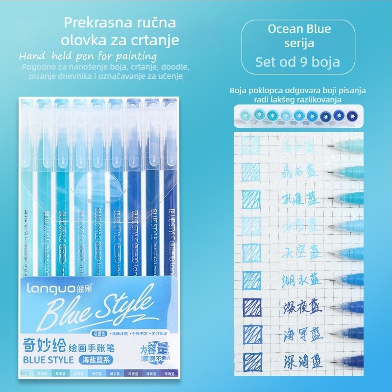 Blue Fruit set za bilježnicu: gel olovke velike kapacitete, fini vrh, marker za označavanje